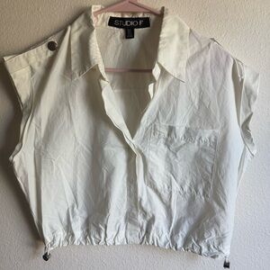 Studio F Cropped White Button Down Shirt Sleeveless
